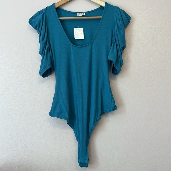 Intimately Free People So Fresh Puff Sleeve Bodysuit Larkspur Blue Medium New - Picture 5 of 11